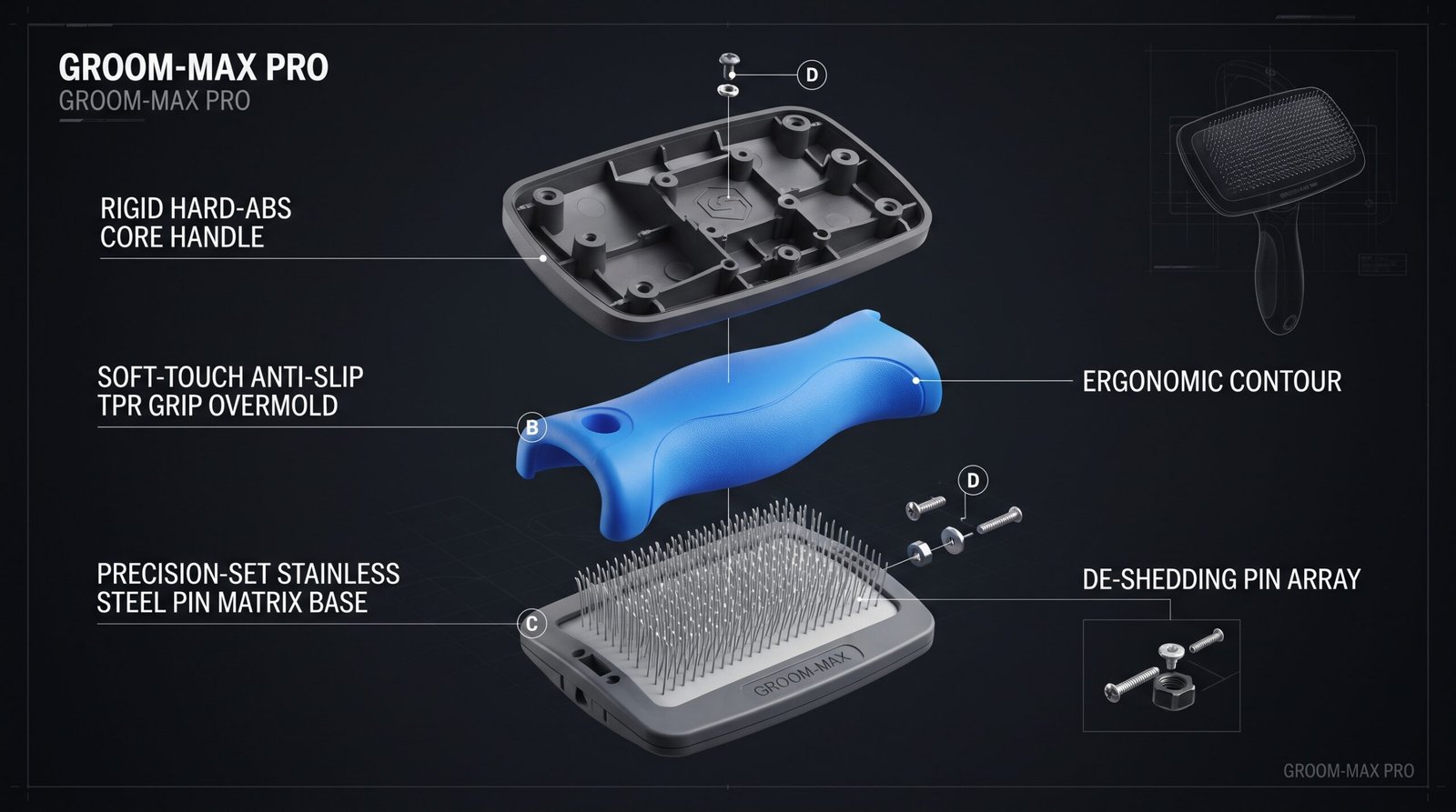 Pet Grooming Brush CAD Exploded View